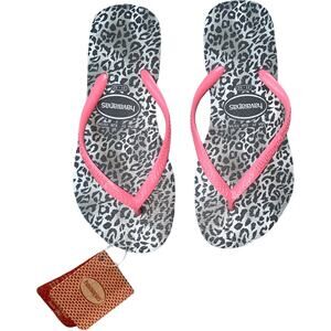 NWT Little Girls Barbie Pink Leopard Print Havaianas Sz 31/32 approx 2 year old